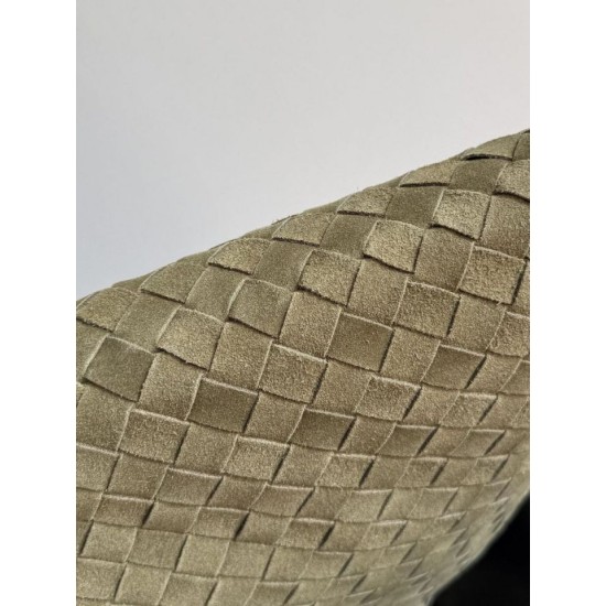 Replica Borsa a tracolla Bottega Veneta Large Hop in camoscio intrecciato verde oliva