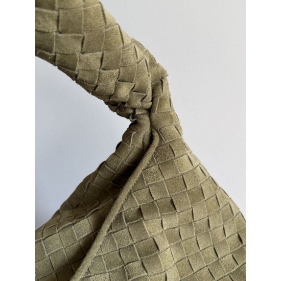 Replica Borsa a tracolla Bottega Veneta Large Hop in camoscio intrecciato verde oliva