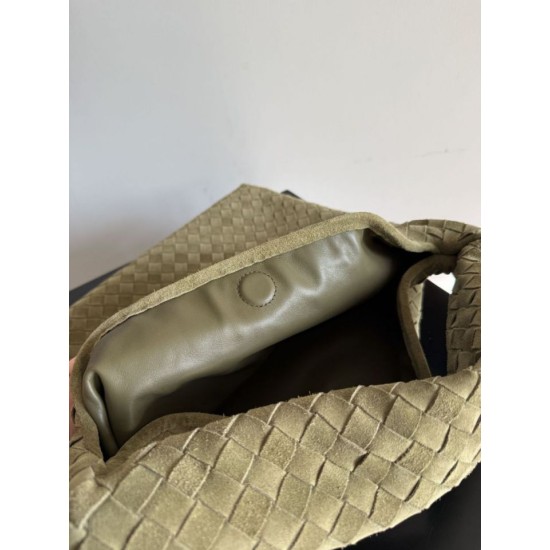 Replica Borsa a tracolla Bottega Veneta Large Hop in camoscio intrecciato verde oliva