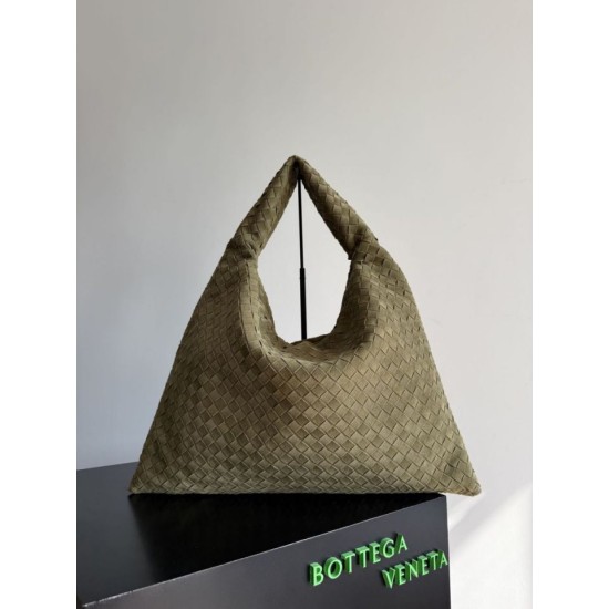 Replica Borsa a tracolla Bottega Veneta Large Hop in camoscio intrecciato verde oliva
