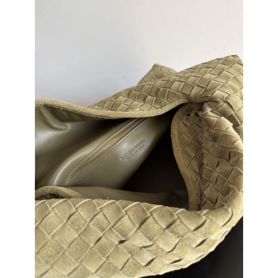 Replica Borsa a tracolla Bottega Veneta Large Hop in camoscio intrecciato verde oliva