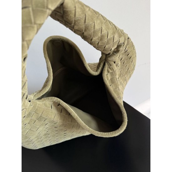 Replica Borsa a tracolla Bottega Veneta Large Hop in camoscio intrecciato verde oliva