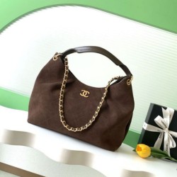Replica Borsa Chanel 26C Dumpling Hobo AS5978 scamosciata Caffè