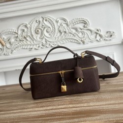 Replica Borsa a tracolla con manico superiore Loro Piana Extra Bag 23 Marrone scuro