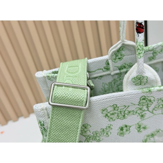 Replica Borsa Dior Book Tote piccolo/media/grande con tracolla ricamo Toile de Jouy multicolore verde