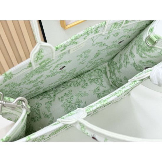Replica Borsa Dior Book Tote piccolo/media/grande con tracolla ricamo Toile de Jouy multicolore verde