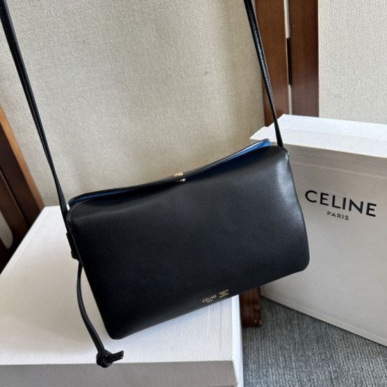 Replica Borsa 1:1 Celine Trio Flap morbida pelle di agnello nera Imitazioni Replica Borsa 1:1 Celine Trio Flap morbida pelle di agnello nera