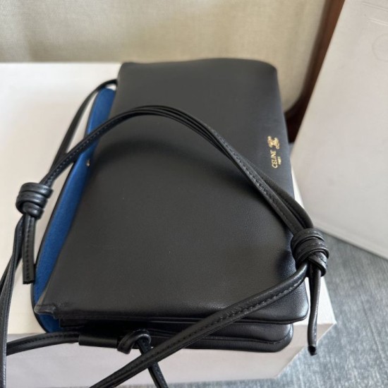 Replica Borsa 1:1 Celine Trio Flap morbida pelle di agnello nera Imitazioni Replica Borsa 1:1 Celine Trio Flap morbida pelle di agnello nera