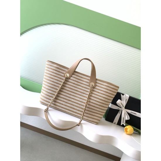 Replica Borsa shopping Tote Chanel Deauville AS6007 tela righe marrone Imitazioni Replica Borsa shopping Tote Chanel Deauville AS6007 tela righe marrone
