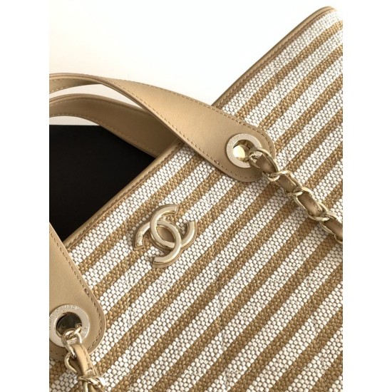 Replica Borsa shopping Tote Chanel Deauville AS6007 tela righe marrone Imitazioni Replica Borsa shopping Tote Chanel Deauville AS6007 tela righe marrone