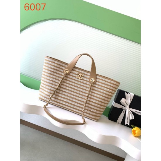 Replica Borsa shopping Tote Chanel Deauville AS6007 tela righe marrone Imitazioni Replica Borsa shopping Tote Chanel Deauville AS6007 tela righe marrone
