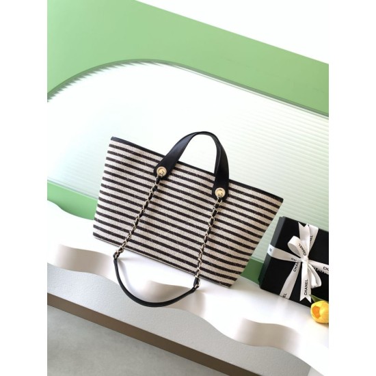 Replica Borsa shopping Tote Chanel Deauville AS6007 tela righe bianca/nero Imitazioni Replica Borsa shopping Tote Chanel Deauville AS6007 tela righe bianca/nero
