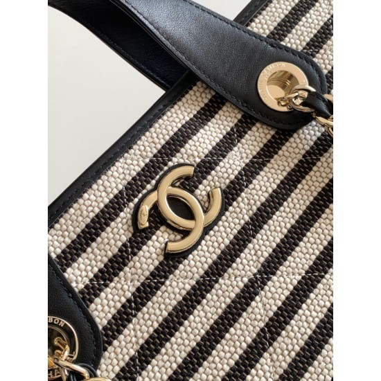 Replica Borsa shopping Tote Chanel Deauville AS6007 tela righe bianca/nero Imitazioni Replica Borsa shopping Tote Chanel Deauville AS6007 tela righe bianca/nero