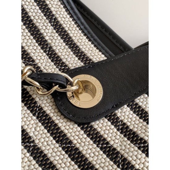 Replica Borsa shopping Tote Chanel Deauville AS6007 tela righe bianca/nero Imitazioni Replica Borsa shopping Tote Chanel Deauville AS6007 tela righe bianca/nero