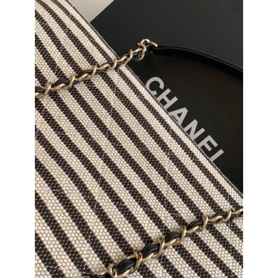 Replica Borsa shopping Tote Chanel Deauville AS6007 tela righe bianca/nero Imitazioni Replica Borsa shopping Tote Chanel Deauville AS6007 tela righe bianca/nero
