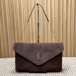 Replica YSL Saint Laurent Cassandre Borse Imitazioni a busta grande con catena scamosciata marrone