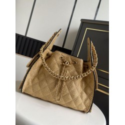Borsa Pari a mano Chanel 25 Mini Hobo AS5293 Rafia intrecciata Marrone/Nero Borsa Pari a mano Chanel 25 Mini Hobo AS5293 Rafia intrecciata Marrone/Nero