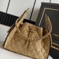 Replica Bora Pari a mano Chanel 25 Mini Hobo AS5293 Rafia intrecciata Marrone/Nero Imitazioni Replica Bora Pari a mano Chanel 25 Mini Hobo AS5293 Rafia intrecciata Marrone/Nero