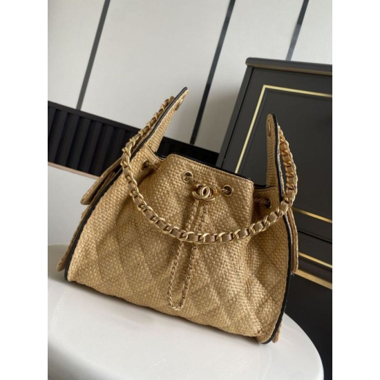 Replica Bora Pari a mano Chanel 25 Mini Hobo AS5293 Rafia intrecciata Marrone/Nero