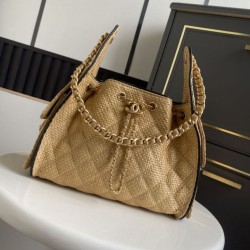 Replica Bora Pari a mano Chanel 25 Mini Hobo AS5293 Rafia intrecciata Marrone/Nero