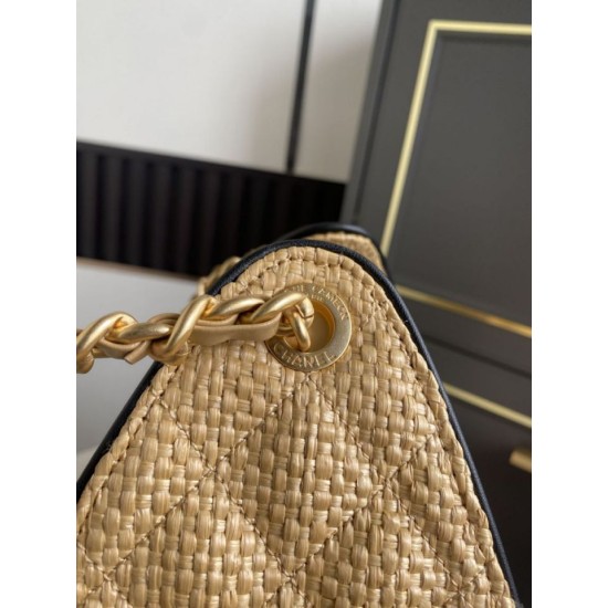 Replica Bora Pari a mano Chanel 25 Mini Hobo AS5293 Rafia intrecciata Marrone/Nero