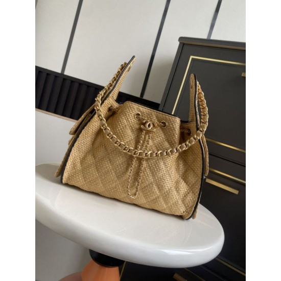 Replica Bora Pari a mano Chanel 25 Mini Hobo AS5293 Rafia intrecciata Marrone/Nero