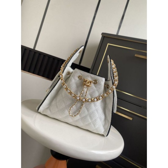 Replica Perfetta a mano Chanel 25 Mini Hobo AS5293 Rafia intrecciata Beige/Nero Imitazioni Replica Perfetta Borse a mano Chanel 25 Mini Hobo AS5293 Rafia intrecciata Beige/Nero