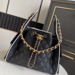 Replica borse griffate a mano Chanel 25 Mini Hobo AS5293 Rafia intrecciata Nero Imitazioni Replica borse griffate a mano Chanel 25 Mini Hobo AS5293 Rafia intrecciata Nero