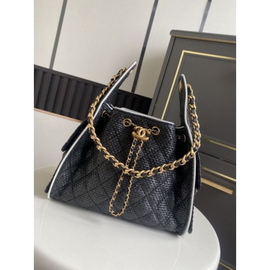 Replica borse griffate a mano Chanel 25 Mini Hobo AS5293 Rafia intrecciata Nero Imitazioni Replica borse griffate a mano Chanel 25 Mini Hobo AS5293 Rafia intrecciata Nero