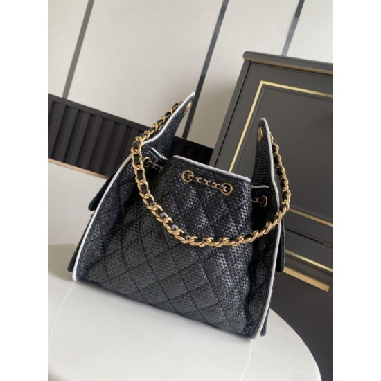 Replica borse griffate a mano Chanel 25 Mini Hobo AS5293 Rafia intrecciata Nero Imitazioni Replica borse griffate a mano Chanel 25 Mini Hobo AS5293 Rafia intrecciata Nero