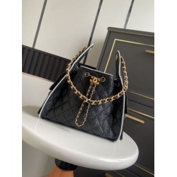 Borse a mano Chanel 25 Mini Hobo AS5293 Rafia intrecciata Nero