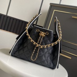 Replica borse griffate a mano Chanel 25 Mini Hobo AS5293 Rafia intrecciata Nero