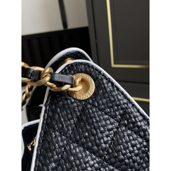 Replica borse griffate a mano Chanel 25 Mini Hobo AS5293 Rafia intrecciata Nero Imitazioni Replica borse griffate a mano Chanel 25 Mini Hobo AS5293 Rafia intrecciata Nero