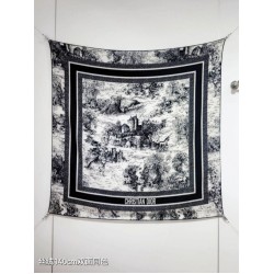 Sciarpa quadrata twill di seta e cashmere Dior Toile de Jouy Sauvage Nero 140 x 140