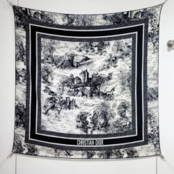 Replica Alta gamma Sciarpa quadrata twill di seta e cashmere Dior Toile de Jouy Sauvage Nero 140 x 140