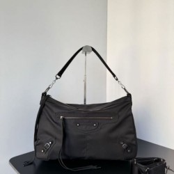 Replica Borse  a tracolla media Balenciaga Le City Moto in nylon nero