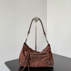 Replica Borsa a tracolla piccola Balenciaga Le City scamosciata marrone