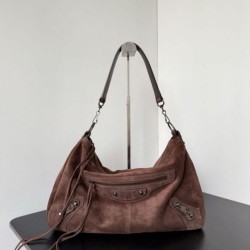Replica Borsa a tracolla media Balenciaga Le City scamosciata marrone