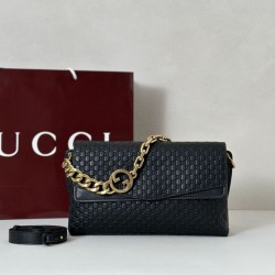 Replica Borsa a tracolla media Gucci GG rilievo con catena 857622 Nero