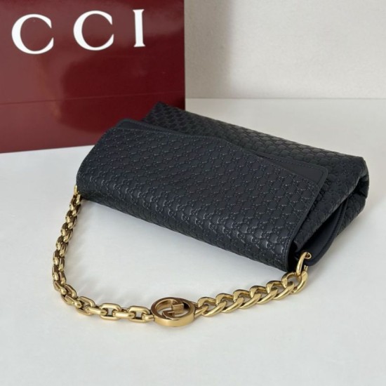 Replica Borsa a tracolla media Gucci GG rilievo con catena 857622 Nero Imitazioni Replica Borsa a tracolla media Gucci GG rilievo con catena 857622 Nero