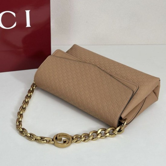 Replica Borsa a tracolla Gucci media con motivo GG goffrato e catena 857622 marrone chiaro