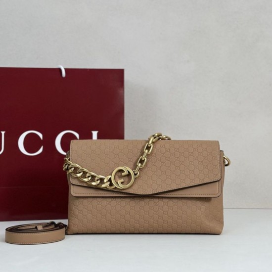 Replica Borsa a tracolla Gucci media con motivo GG goffrato e catena 857622 marrone chiaro