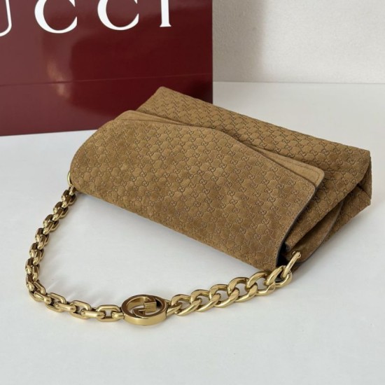 Replica Borsa a tracolla Gucci media con motivo GG goffrato e catena 857622 scamosciata marrone