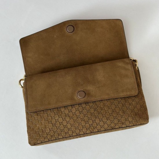 Replica Borsa a tracolla Gucci media con motivo GG goffrato e catena 857622 scamosciata marrone