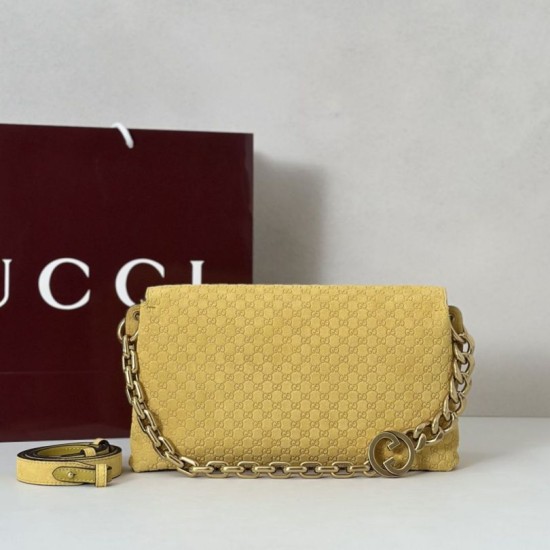 Replica Qualità premium Borse  Gucci media con motivo GG goffrato e catena 857622 scamosciata Giallo