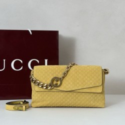 Replica Qualità premium Borse  Gucci media con motivo GG goffrato e catena 857622 scamosciata Giallo