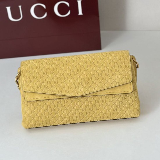 Replica Qualità premium Borse  Gucci media con motivo GG goffrato e catena 857622 scamosciata Giallo