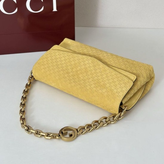 Replica Qualità premium Borse  Gucci media con motivo GG goffrato e catena 857622 scamosciata Giallo