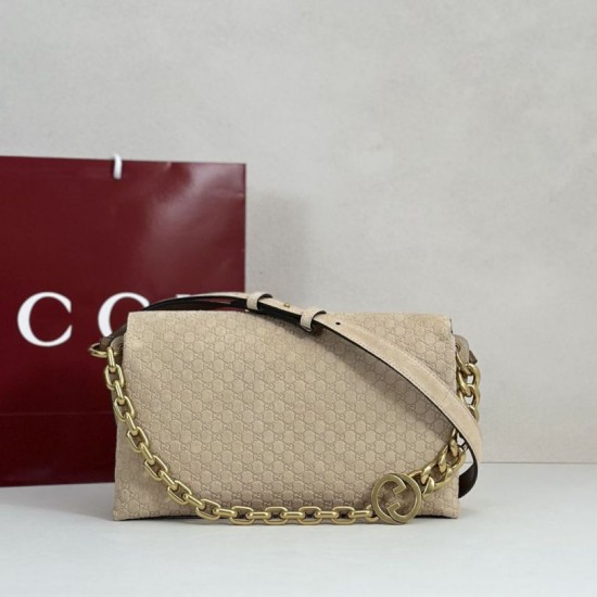 Replica Borsa a tracolla Gucci media con motivo GG goffrato e catena 857622 scamosciata Beige Imitazioni Replica Borsa a tracolla Gucci media con motivo GG goffrato e catena 857622 scamosciata Beige