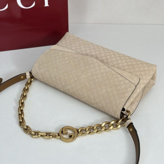 Replica Borsa a tracolla Gucci media con motivo GG goffrato e catena 857622 scamosciata Beige Imitazioni Replica Borsa a tracolla Gucci media con motivo GG goffrato e catena 857622 scamosciata Beige